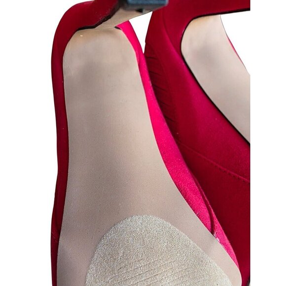 ShoeDazzle Red Blakely Pointed Toe Stiletto Heel Mules Size 7.5 Faux Suede Slip- - Picture 4 of 16